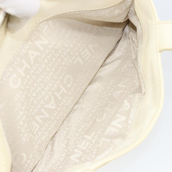CHANEL Tote Bag Canvas Leather White Silver CC Auth BA8037