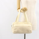 CHANEL Tote Bag Canvas Leather White Silver CC Auth BA8037-23