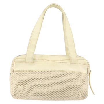 CHANEL Tote Bag Canvas Leather White Silver CC Auth BA8037 - 0