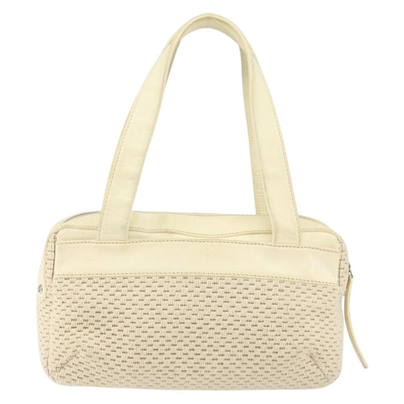 CHANEL Tote Bag Canvas Leather White Silver CC Auth BA8037