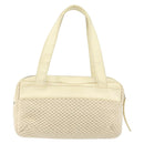 CHANEL Tote Bag Canvas Leather White Silver CC Auth BA8037-2