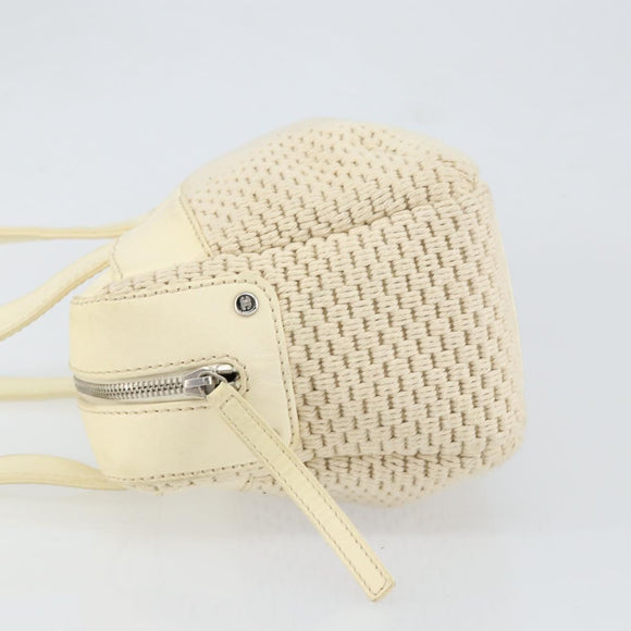 CHANEL Tote Bag Canvas Leather White Silver CC Auth BA8037