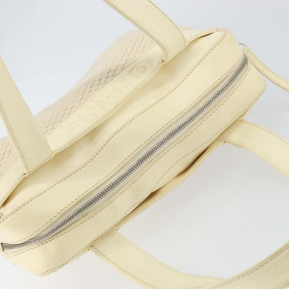 CHANEL Tote Bag Canvas Leather White Silver CC Auth BA8037
