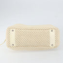 CHANEL Tote Bag Canvas Leather White Silver CC Auth BA8037-5