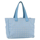 CHANEL New Travel Line Tote Bag Nylon Light Blue Silver CC Auth BA8038-1