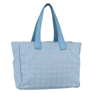 CHANEL New Travel Line Tote Bag Nylon Light Blue Silver CC Auth BA8038