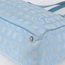 CHANEL New Travel Line Tote Bag Nylon Light Blue Silver CC Auth BA8038-10