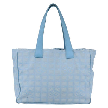 CHANEL New Travel Line Tote Bag Nylon Light Blue Silver CC Auth BA8038 - 0