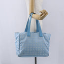 CHANEL New Travel Line Tote Bag Nylon Light Blue Silver CC Auth BA8038-21