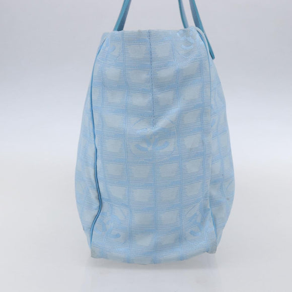 CHANEL New Travel Line Tote Bag Nylon Light Blue Silver CC Auth BA8038