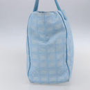 CHANEL New Travel Line Tote Bag Nylon Light Blue Silver CC Auth BA8038-5