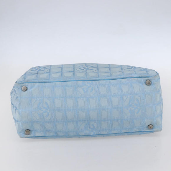 CHANEL New Travel Line Tote Bag Nylon Light Blue Silver CC Auth BA8038
