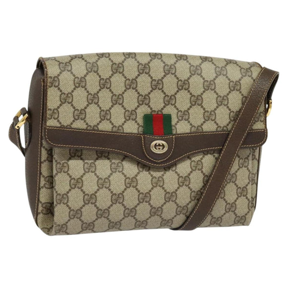GUCCI GG Supreme Web Sherry Line Bag PVC Beige Gold 904 02 084 Auth BA804