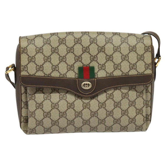 GUCCI GG Supreme Web Sherry Line Bag PVC Beige Gold 904 02 084 Auth BA804