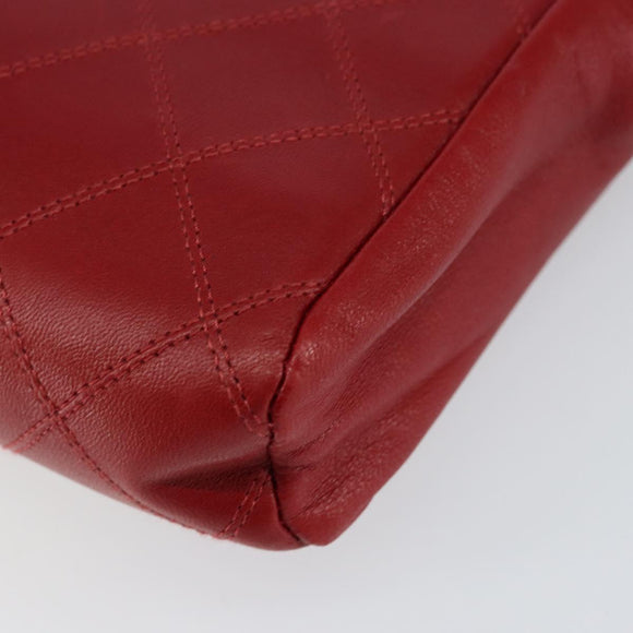 CHANEL Bicolore Clutch Bag Lamb Skin Red Gold CC Auth BA8040