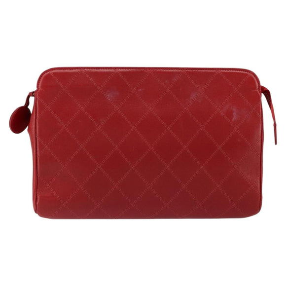 CHANEL Bicolore Clutch Bag Lamb Skin Red Gold CC Auth BA8040