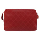 CHANEL Bicolore Clutch Bag Lamb Skin Red Gold CC Auth BA8040-2