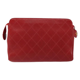 CHANEL Bicolore Clutch Bag Lamb Skin Red Gold CC Auth BA8040 - 0