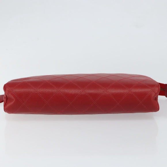 CHANEL Bicolore Clutch Bag Lamb Skin Red Gold CC Auth BA8040