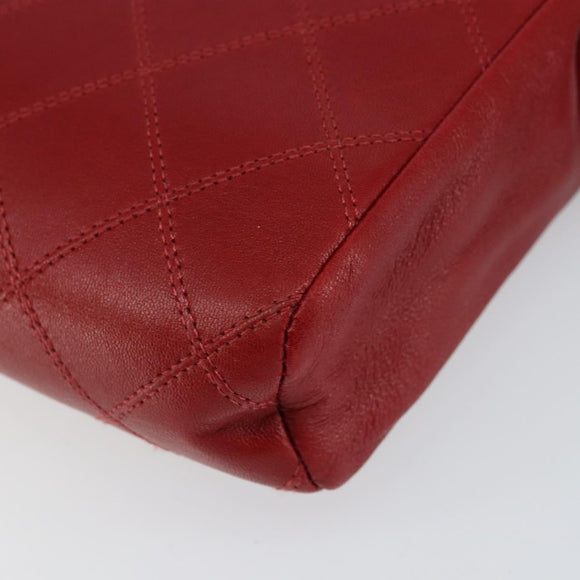 CHANEL Bicolore Clutch Bag Lamb Skin Red Gold CC Auth BA8040