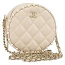 CHANEL Matelasse Chain Shoulder Bag Lamb Skin Beige Gold CC Auth BA8041-1