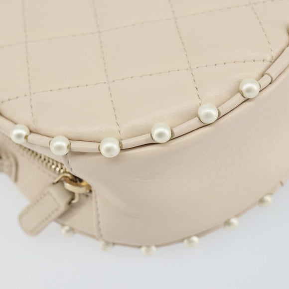 CHANEL Matelasse Ketten-Schultertasche Lammleder Beige Gold CC Auth ba8041M