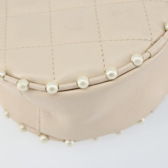 CHANEL Matelasse Chain Shoulder Bag Lamb Skin Beige Gold CC Auth BA8041