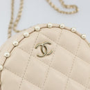 CHANEL Matelasse Ketten-Schultertasche Lammleder Beige Gold CC Auth ba8041M-18