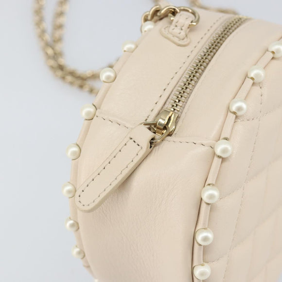 CHANEL Matelasse Chain Shoulder Bag Lamb Skin Beige Gold CC Auth BA8041