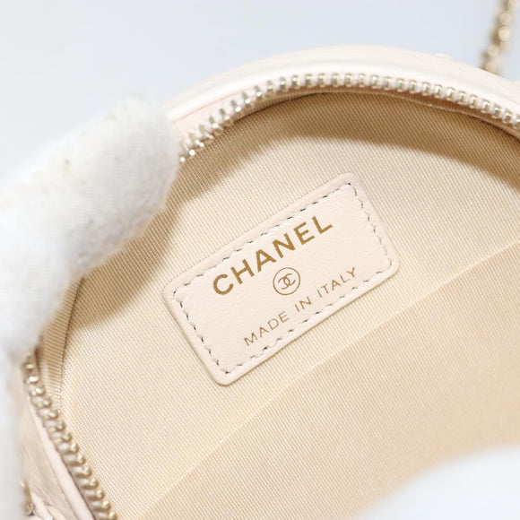CHANEL Matelasse Ketten-Schultertasche Lammleder Beige Gold CC Auth ba8041M