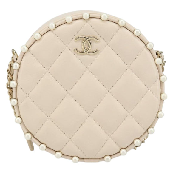 CHANEL Matelasse Ketten-Schultertasche Lammleder Beige Gold CC Auth ba8041M