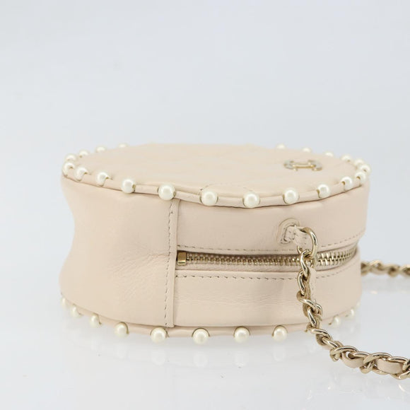 CHANEL Matelasse Ketten-Schultertasche Lammleder Beige Gold CC Auth ba8041M