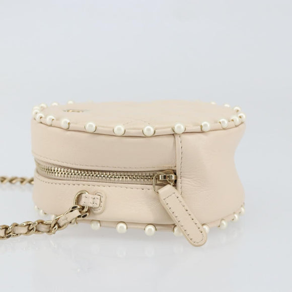 CHANEL Matelasse Chain Shoulder Bag Lamb Skin Beige Gold CC Auth BA8041