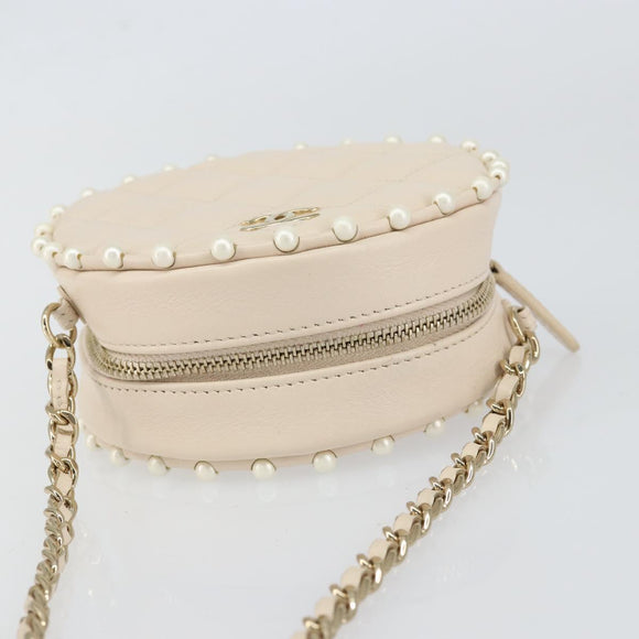 CHANEL Matelasse Chain Shoulder Bag Lamb Skin Beige Gold CC Auth BA8041