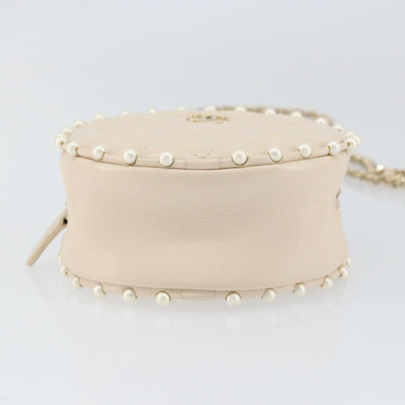 CHANEL Matelasse Ketten-Schultertasche Lammleder Beige Gold CC Auth ba8041M