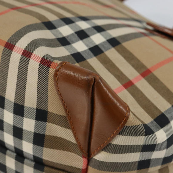 Burberrys Nova Check Hand Bag Canvas Beige Gold Auth BA8044