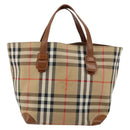 Burberrys Nova Check Hand Bag Canvas Beige Gold Auth BA8044-2