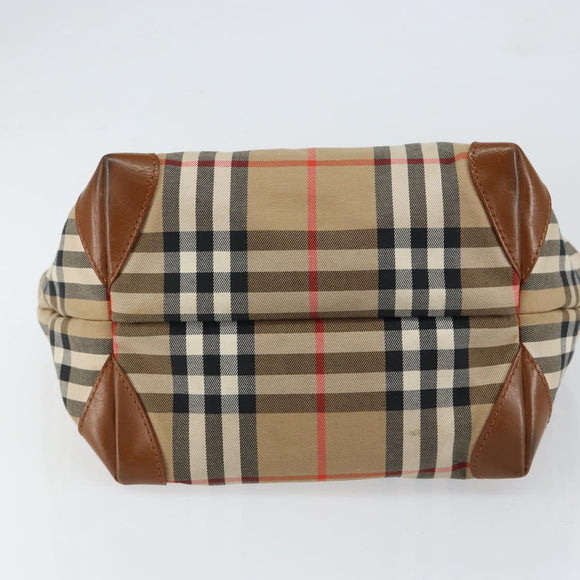 Burberrys Nova Check Hand Bag Canvas Beige Gold Auth BA8044