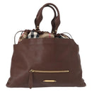 BURBERRY Hand Bag Leather Brown Gold Auth BA8046-1