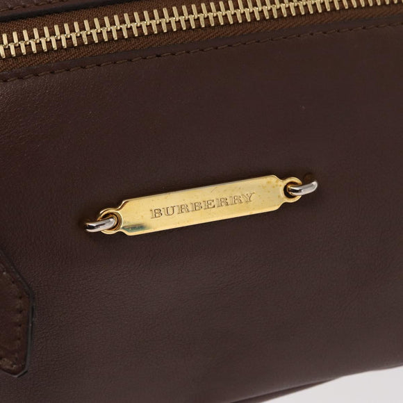 BURBERRY Hand Bag Leather Brown Gold Auth BA8046