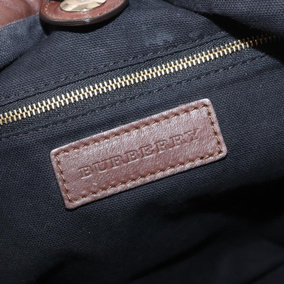BURBERRY Hand Bag Leather Brown Gold Auth BA8046