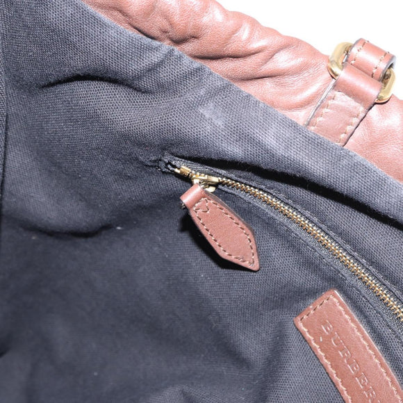 BURBERRY Hand Bag Leather Brown Gold Auth BA8046