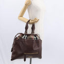BURBERRY Hand Bag Leather Brown Gold Auth BA8046-25
