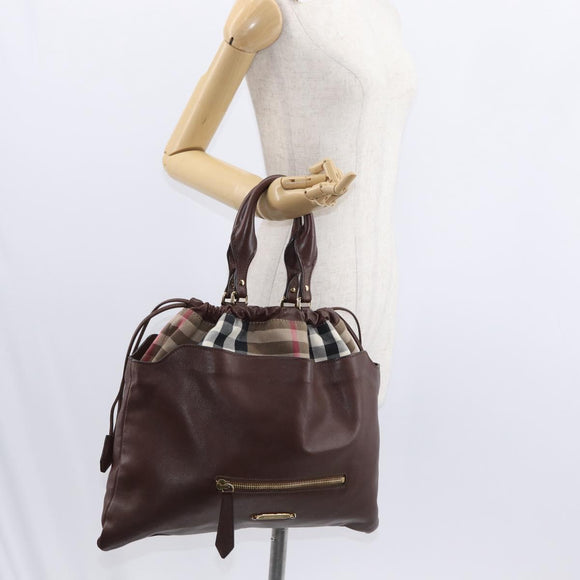 BURBERRY Hand Bag Leather Brown Gold Auth BA8046