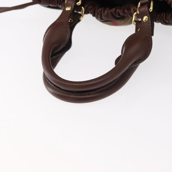 BURBERRY Hand Bag Leather Brown Gold Auth BA8046