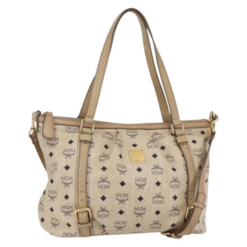 MCM Vicetos Logogram Tote Bag PVC Leather 2way Beige Gold Auth BA8048