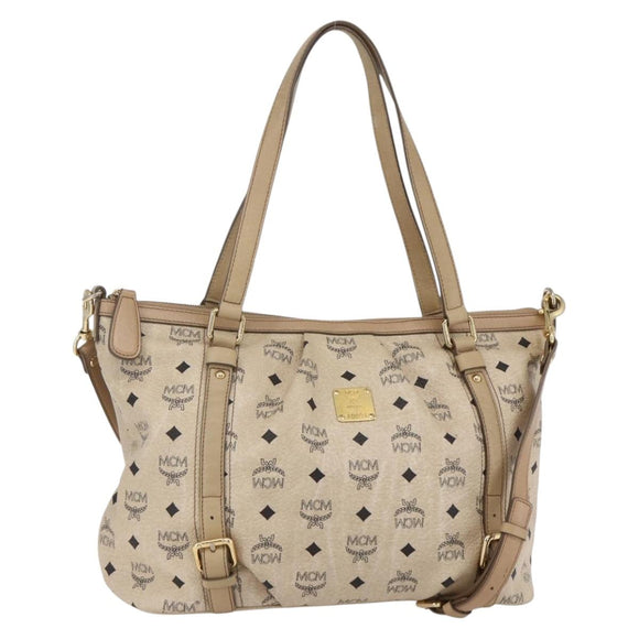 MCM Vicetos Logogram Tote Bag PVC Leather 2way Beige Gold Auth BA8048