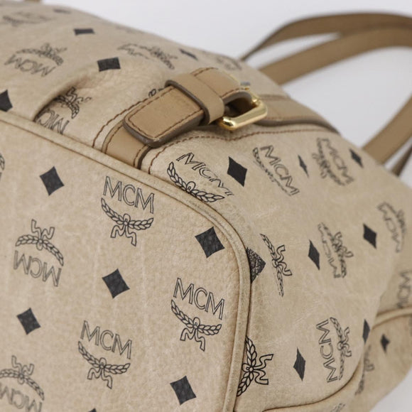 MCM Vicetos Logogram Tote Bag PVC Leather 2way Beige Gold Auth BA8048