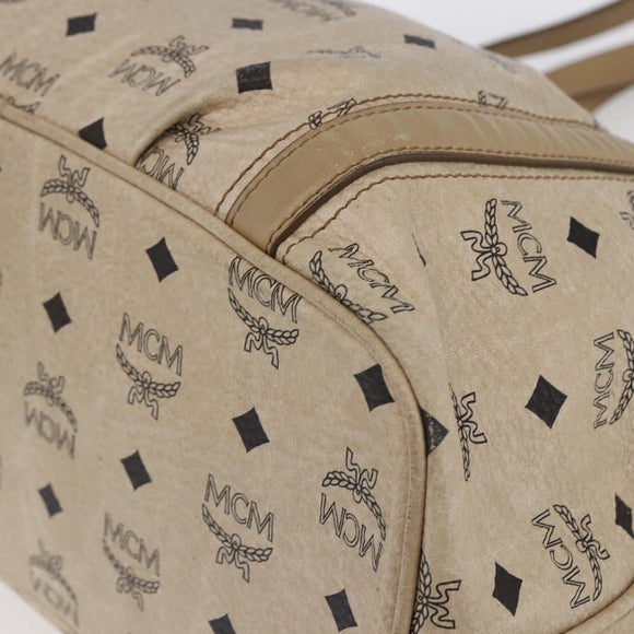 MCM Vicetos Logogram Tote Bag PVC Leather 2way Beige Gold Auth BA8048