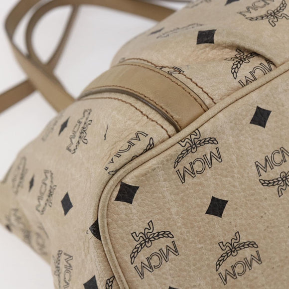 MCM Vicetos Logogram Tote Bag PVC Leather 2way Beige Gold Auth BA8048